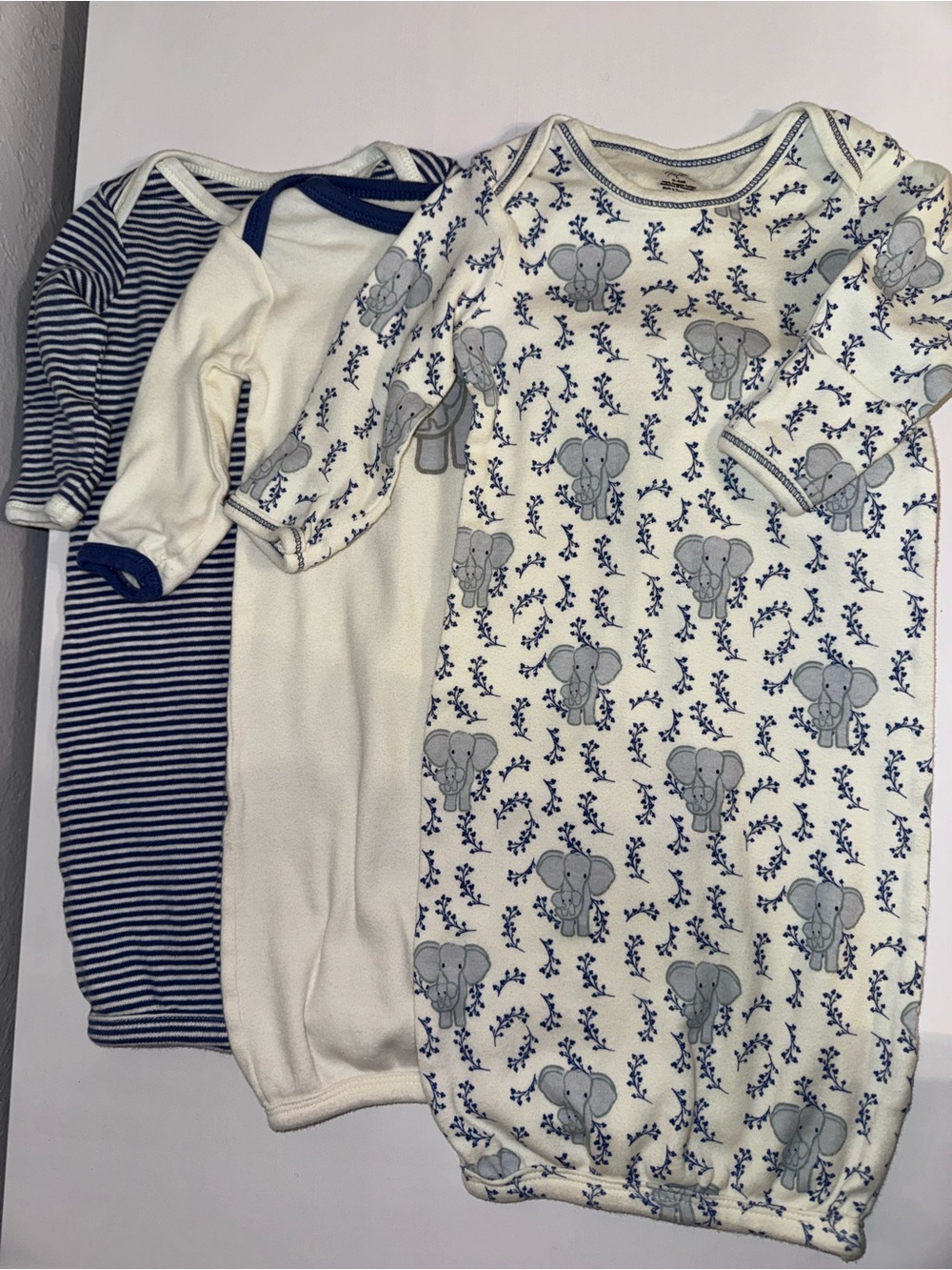 Touched By Nature Baby Sleep Sacks 3-Pack Navy White Elephant Print 0-6M